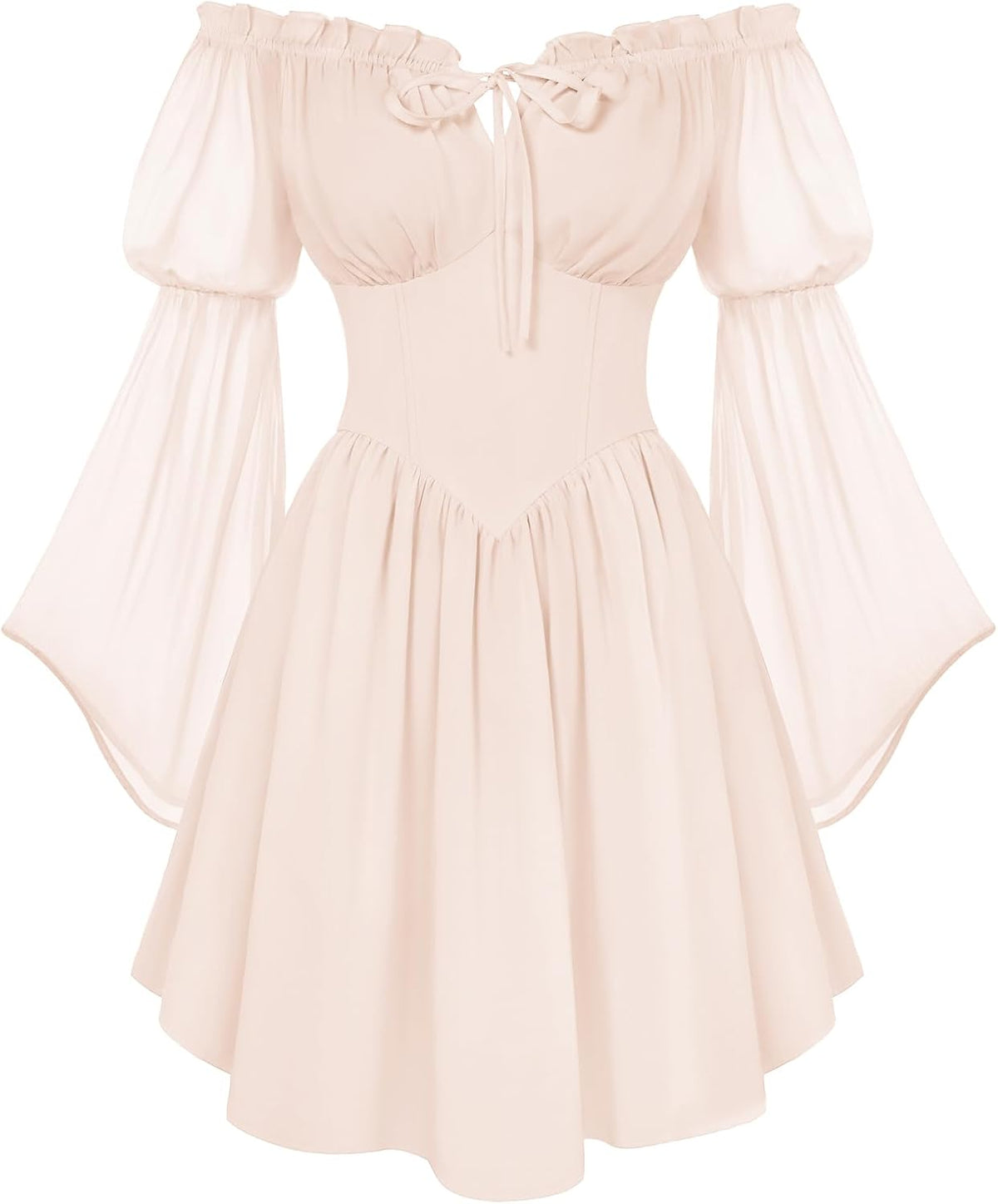 Off-Shoulder Bell-Sleeve Renaissance Dress with Pockets in Oatmeal