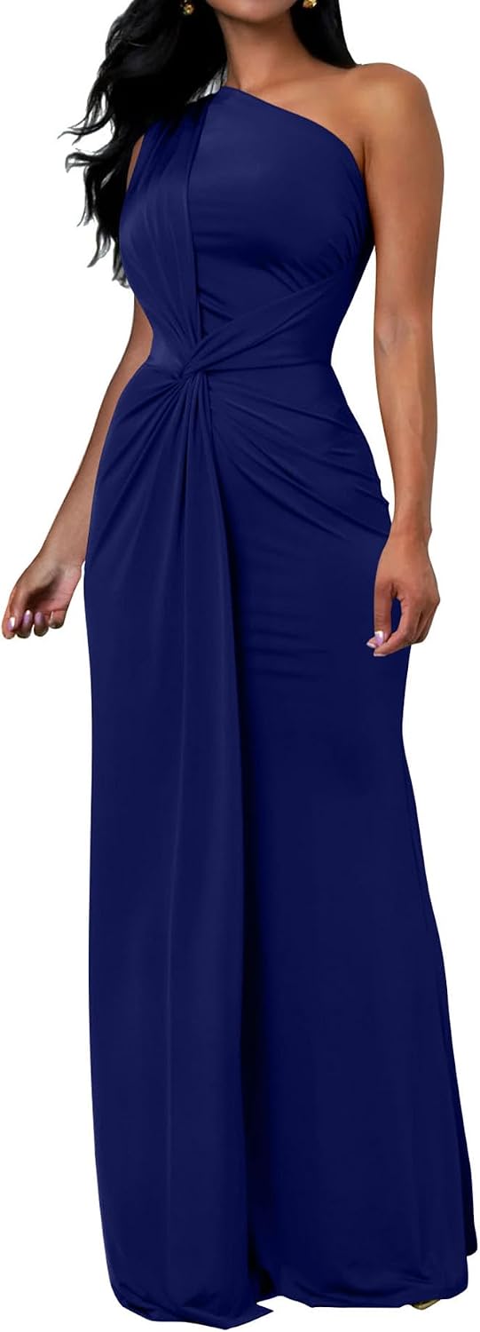 One-Shoulder Sleeveless Bodycon Maxi Dress in Royal Blue
