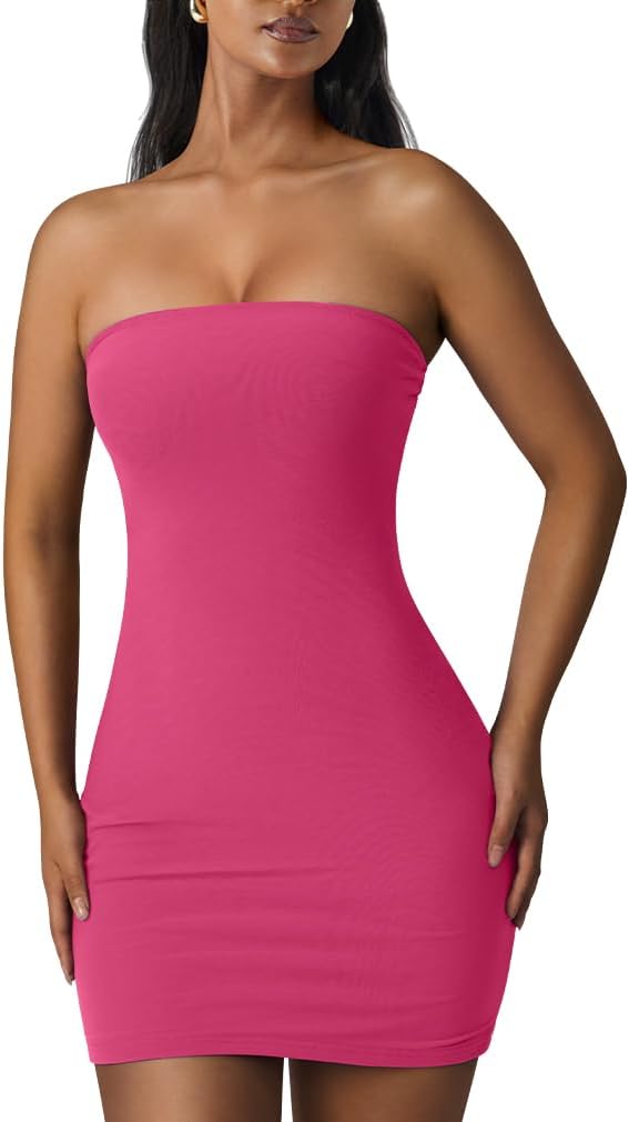 Strapless Mesh Tube Bodycon Mini Dress in Rose