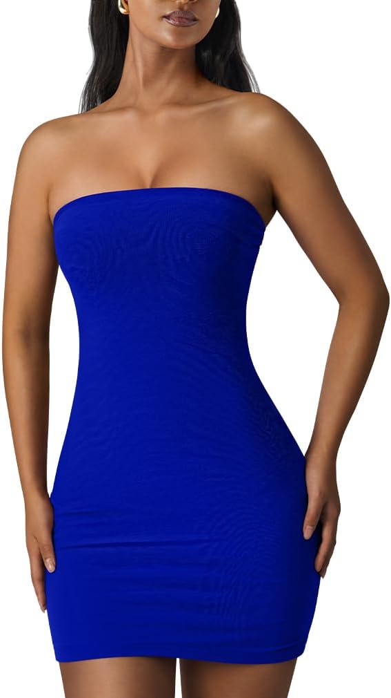Strapless Mesh Tube Bodycon Mini Dress in Royal Blue
