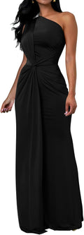 One-Shoulder Sleeveless Bodycon Maxi Dress in Black