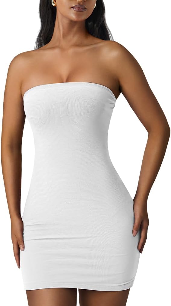 Strapless Mesh Tube Bodycon Mini Dress in White