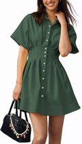 Collared Button-Down Mini Shirt Dress in Avocado Green