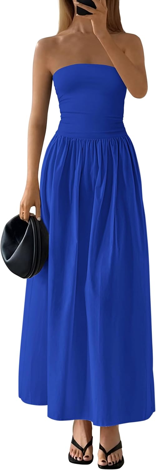 Strapless Tube A-Line Maxi Dress in Royal Blue