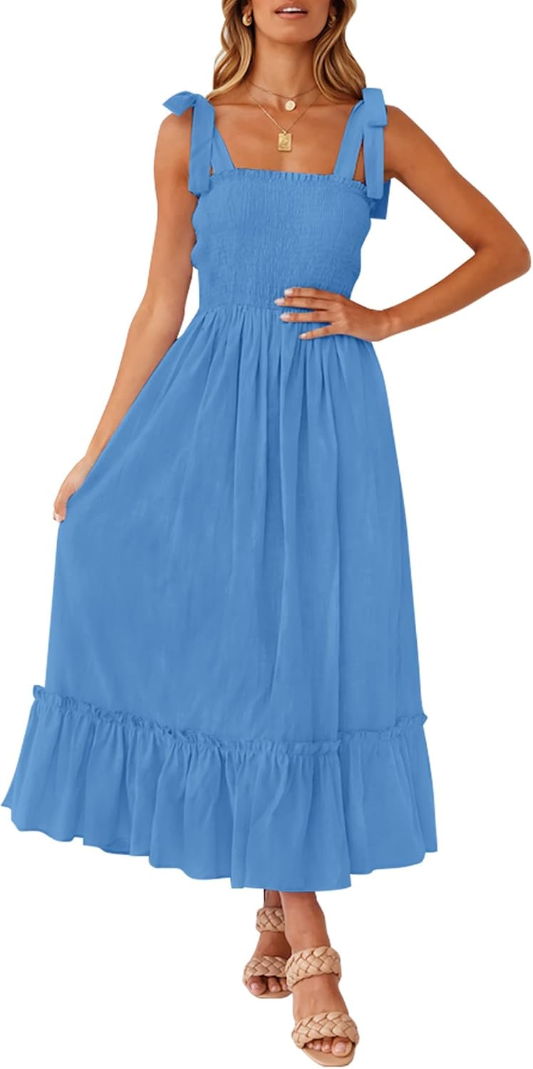 Ruffled Spaghetti-Strap Square-Neck Maxi Dress in Royal Blue