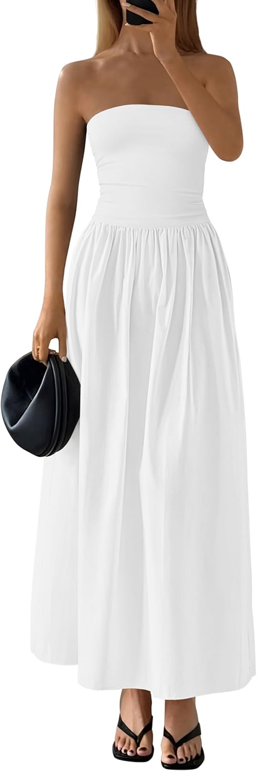 Strapless Tube A-Line Maxi Dress in White