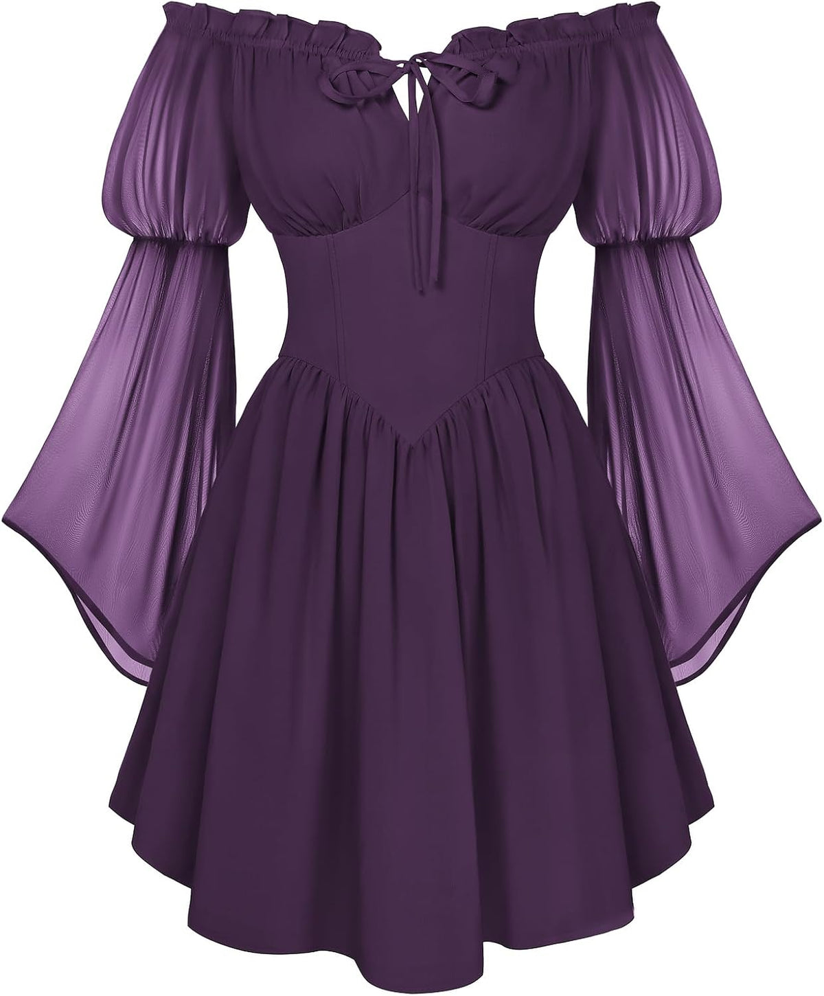Off-Shoulder Bell-Sleeve Renaissance Dress with Pockets in Crown Jewel