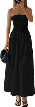 Strapless Tube A-Line Maxi Dress in Black