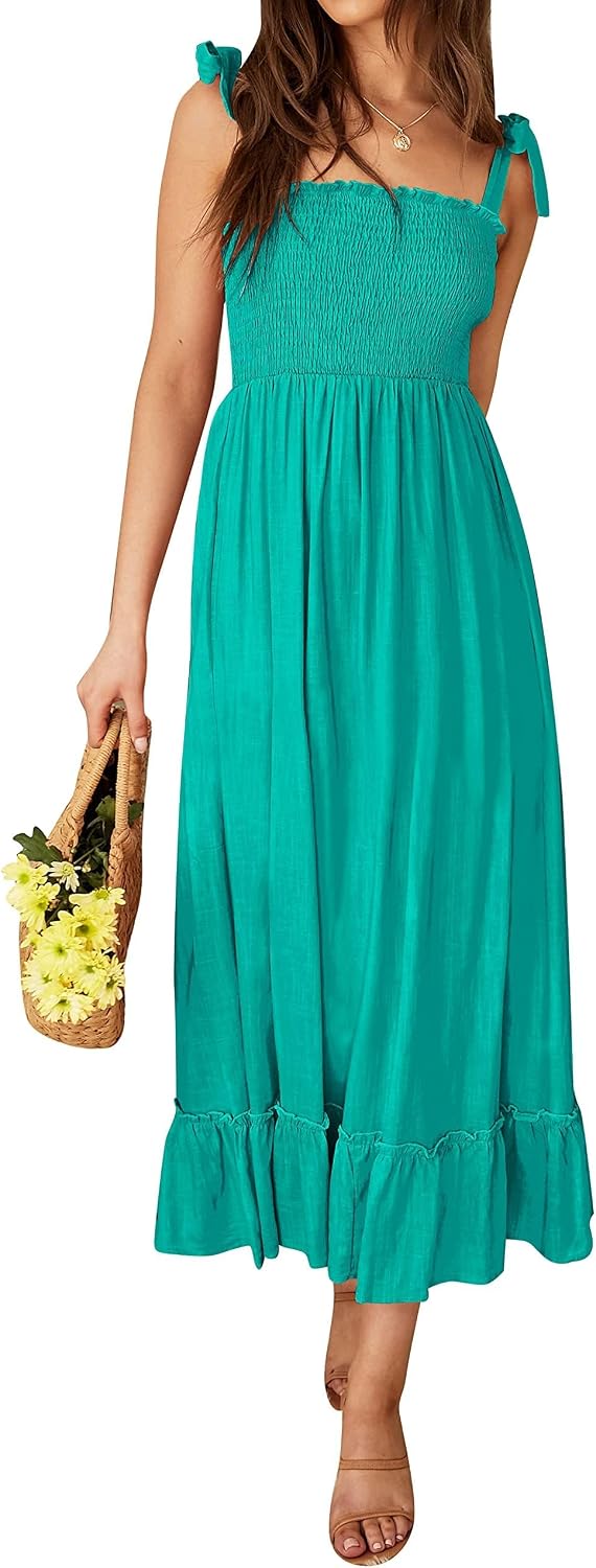 Ruffled Spaghetti-Strap Square-Neck Maxi Dress in Peacock