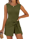Tie-Waist Wrap Mini Dress with Built-In Shorts in Army Green