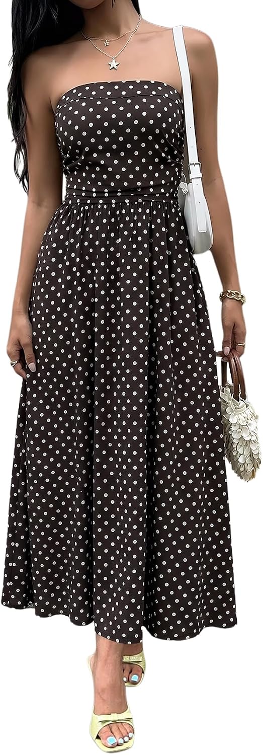 Striped Strapless A-Line Maxi Dress with Pockets in Multi Black