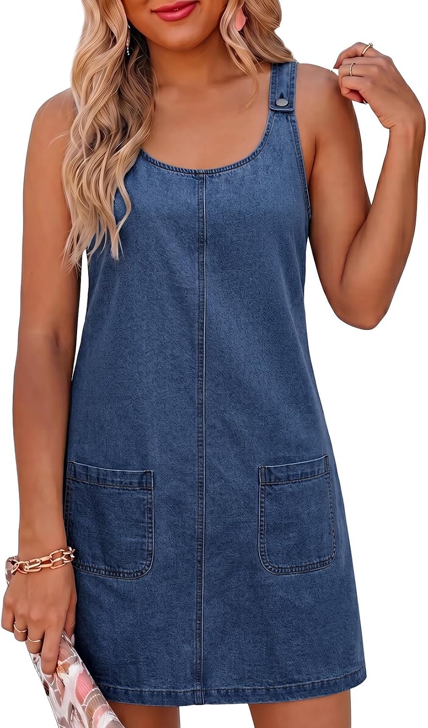 Sleeveless Denim Overall Mini Dress in Ivy