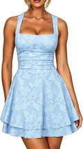 Floral Square-Neck Ruffle A-Line Mini Dress in Baby Blue