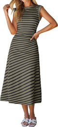 Cap-Sleeve T-Shirt A-Line Midi Dress in Army Green
